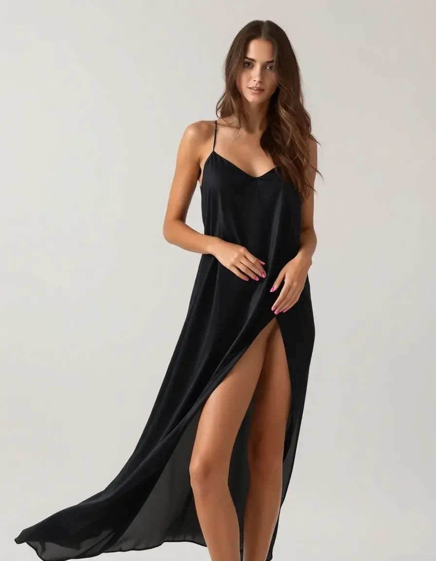 Robe nuisette noire en soie minimaliste