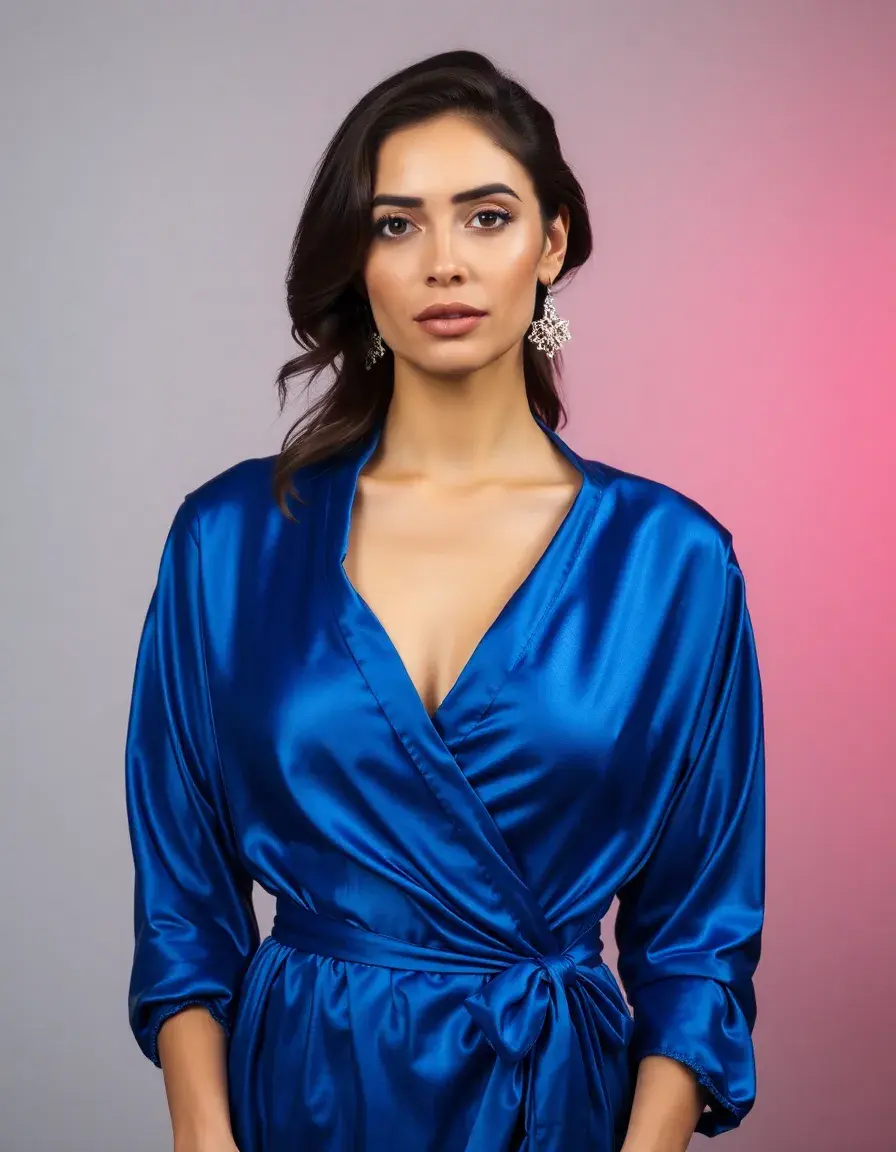 Robe portefeuille bleue en soie