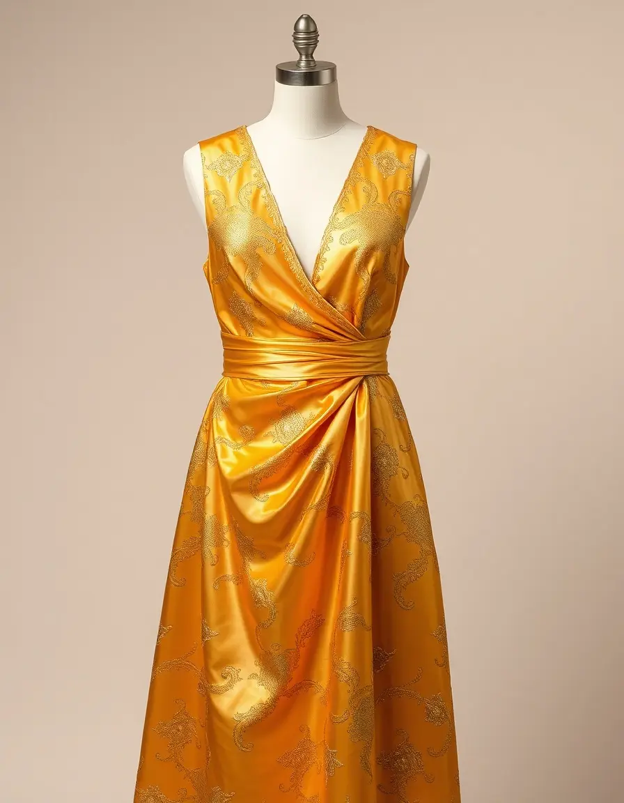 Robe de fête dorée en soie scintillante