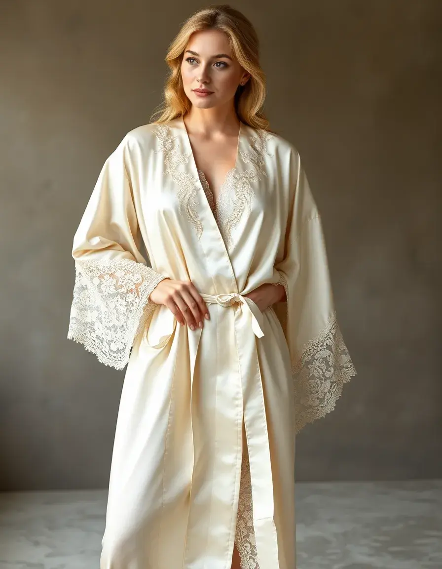 Robe de chambre en soie pour femme avec dentelle
