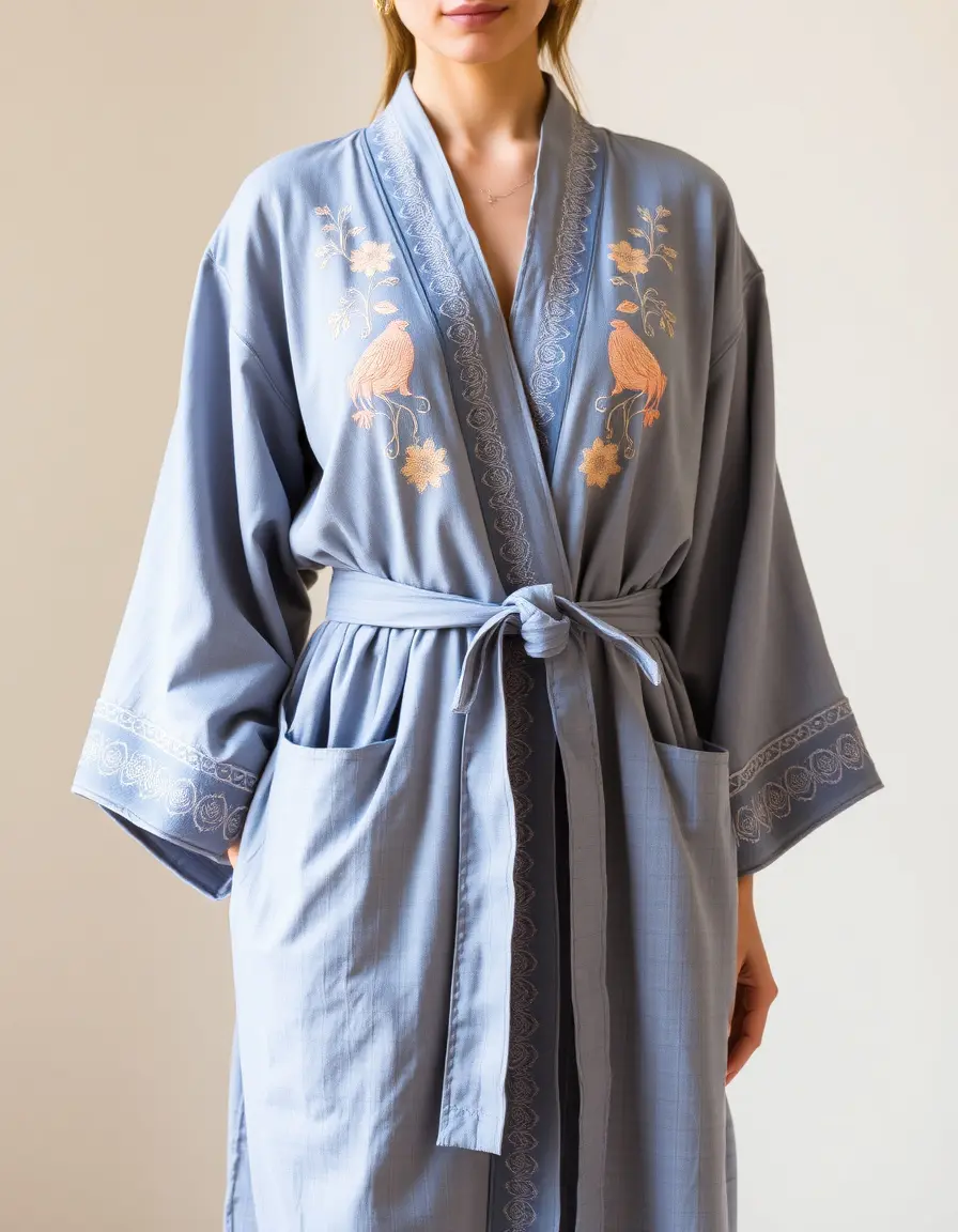 Robe de chambre en coton brodée pour femme