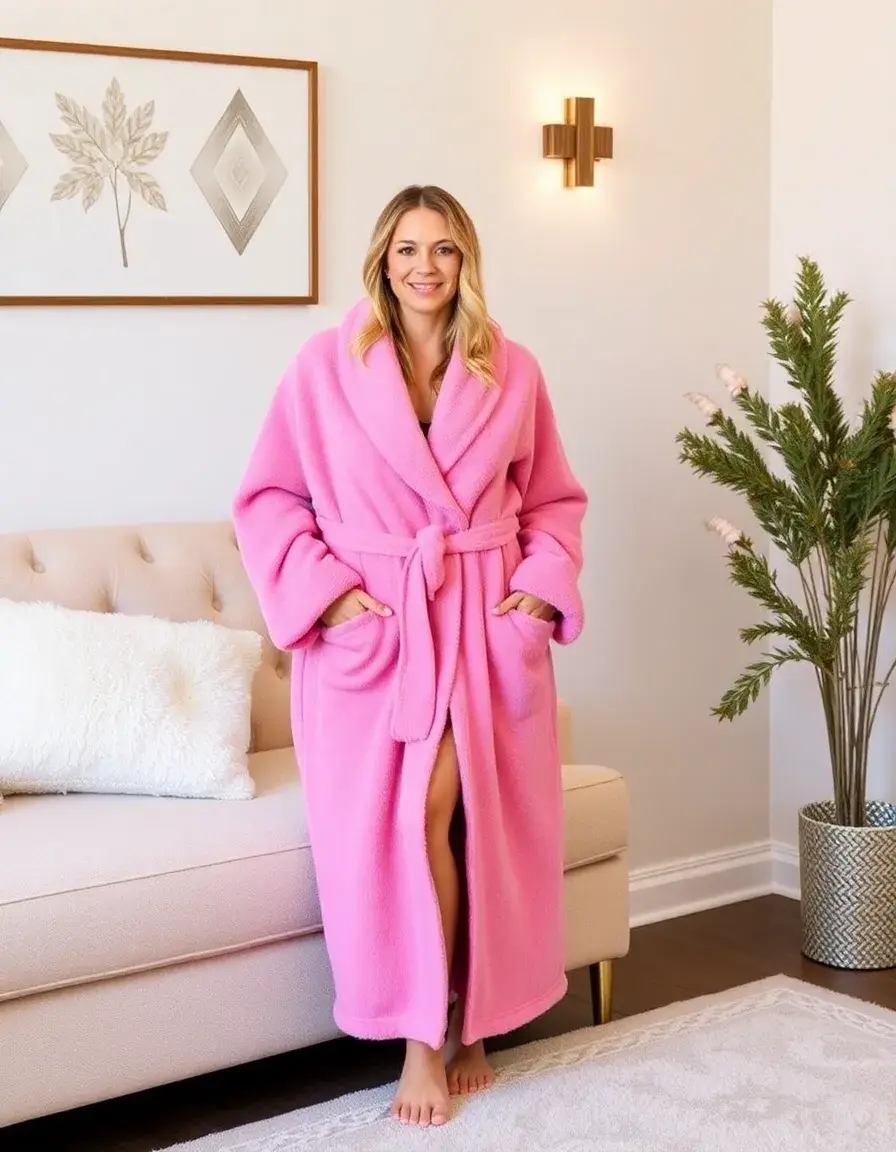 Robe de chambre en polaire rose pour femme