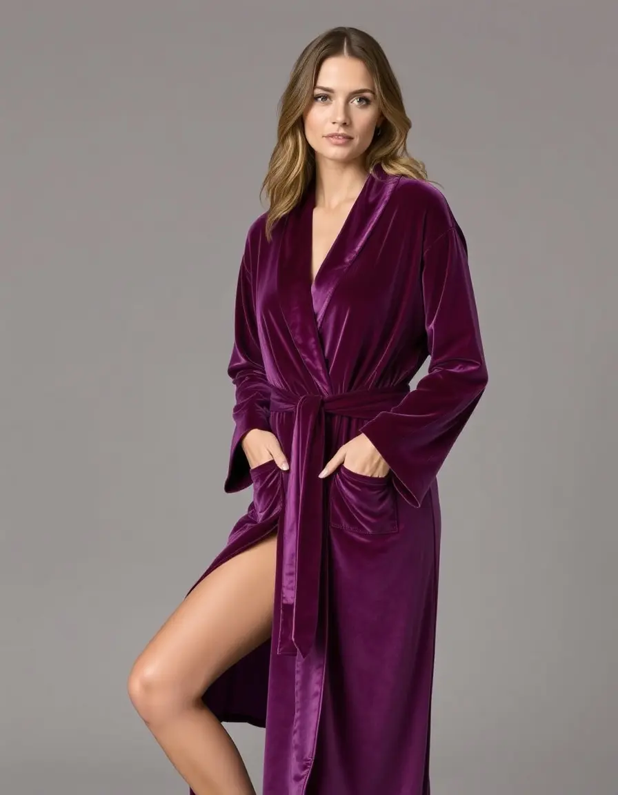 Robe de chambre en velours violet pour femme