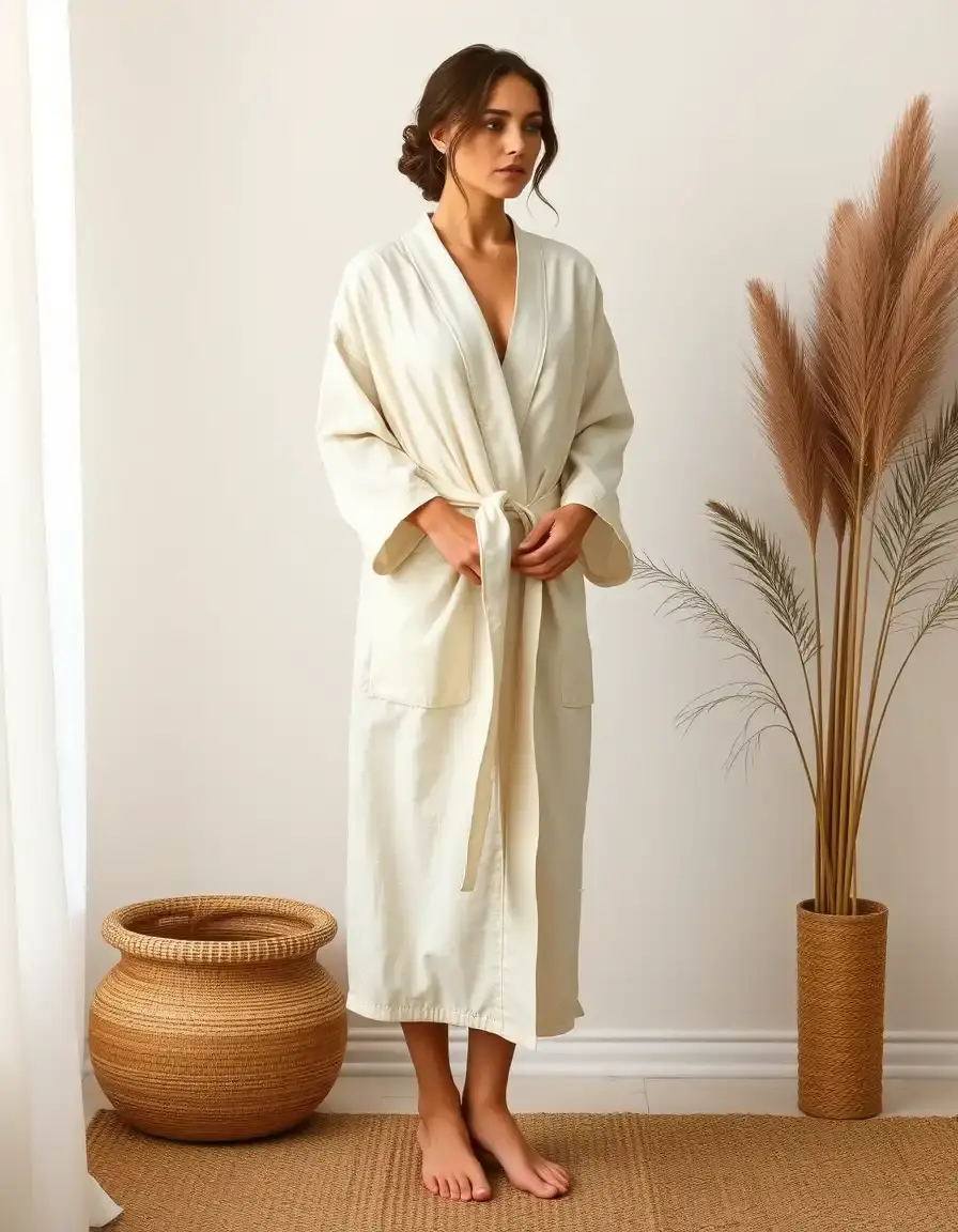 Robe de chambre en lin beige naturel