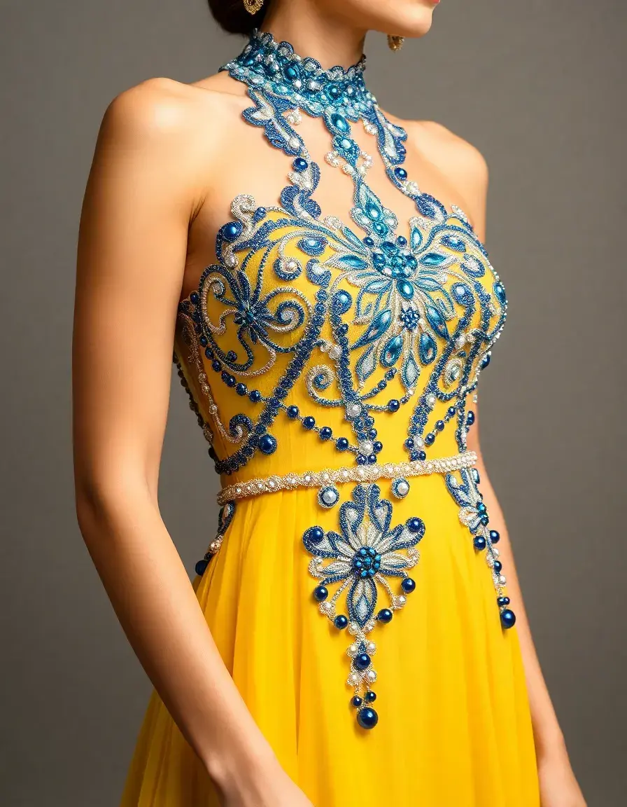 Robe avec fils perlés et design luxueux