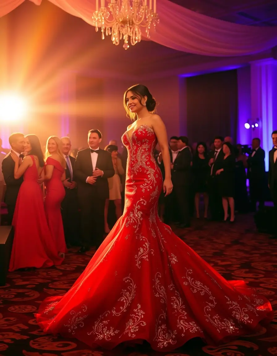 Magnifique robe de gala rouge volumineuse style bal