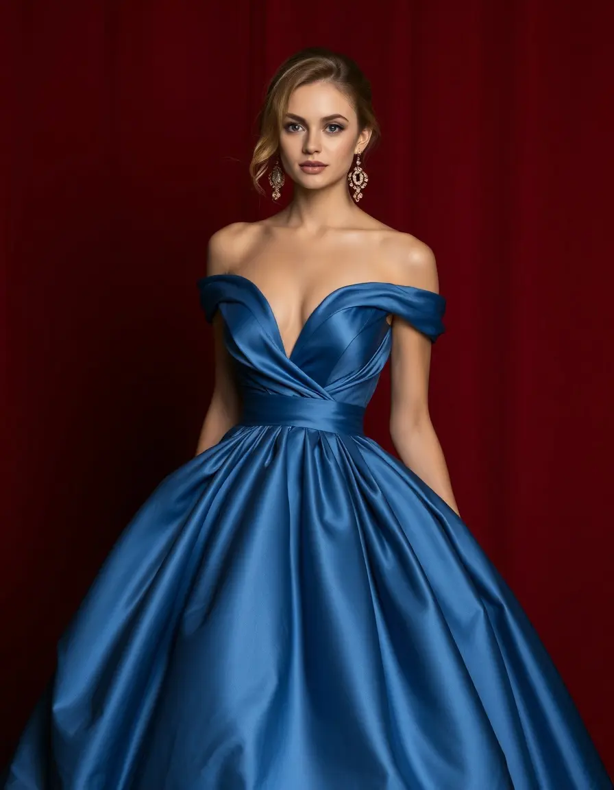 Robe de gala en satin bleu nuit fluide