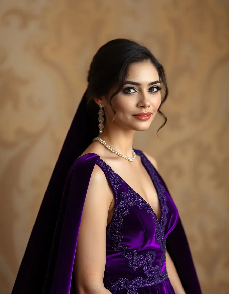 Robe de gala en velours violet profond