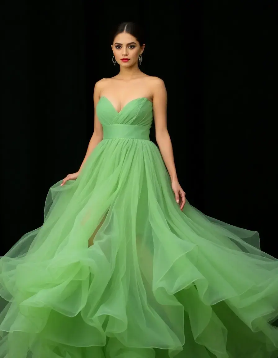 Robe de gala en mousseline chiffon verte