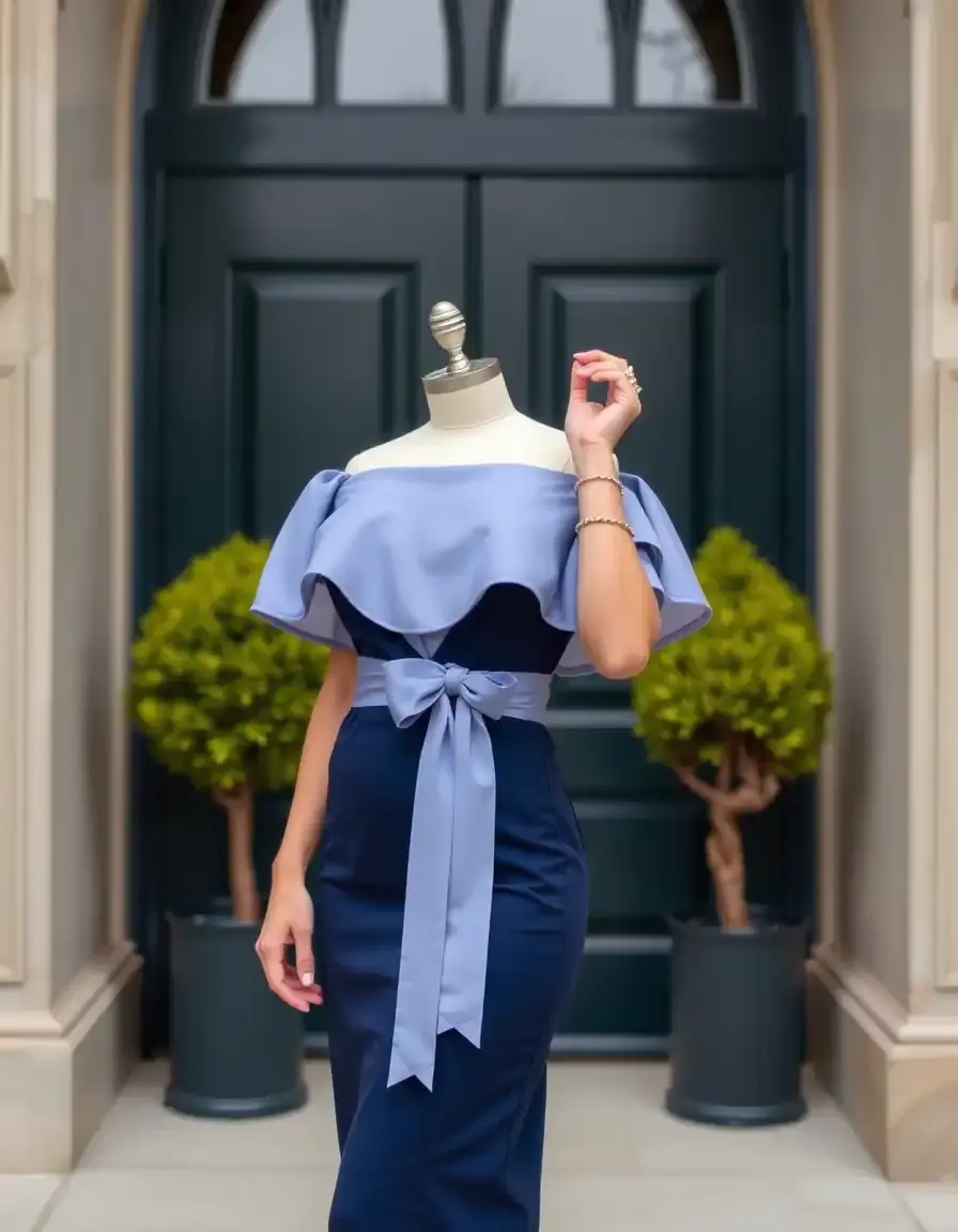 Robe cocktail bleu marine élégante