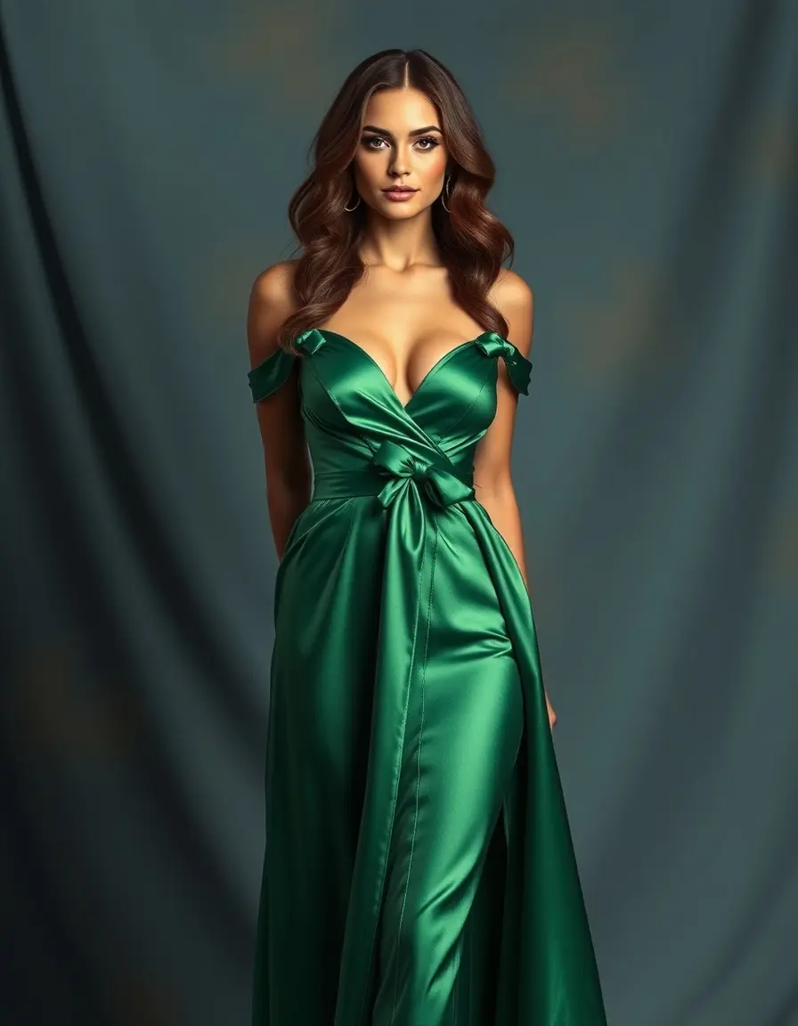 Robe en satin vert femme