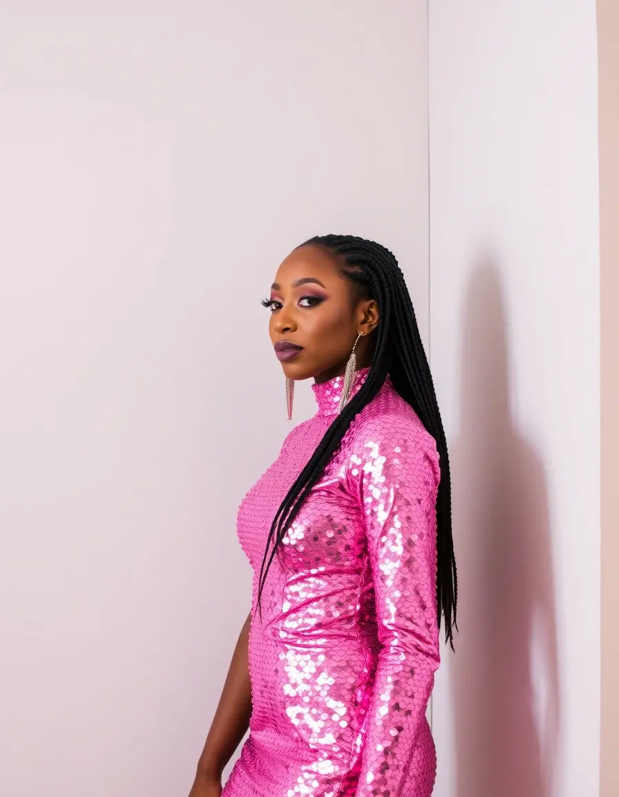 Robe à paillettes rose pour femme