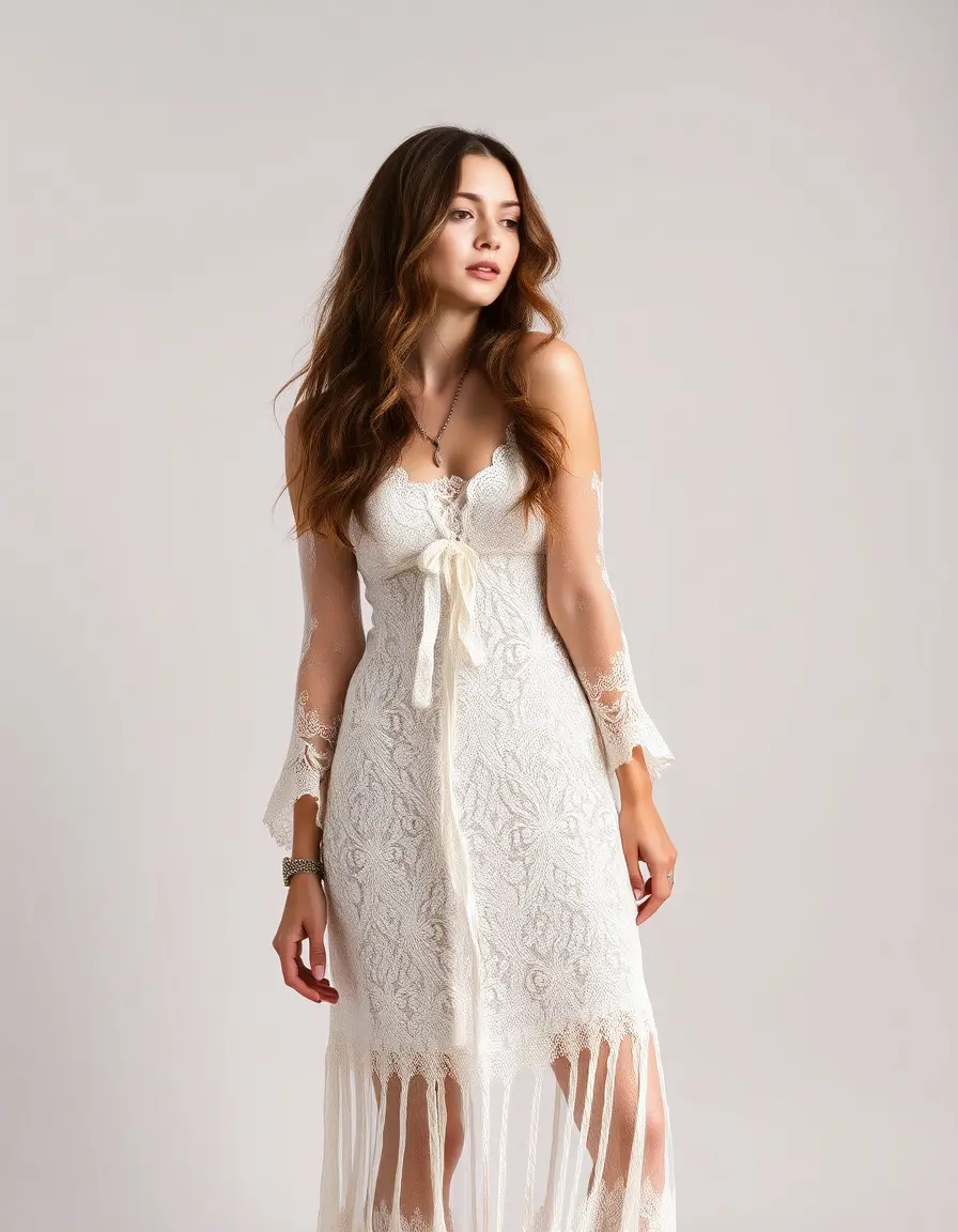 Lace Boho Long Dress - Robe longue bohème en dentelle