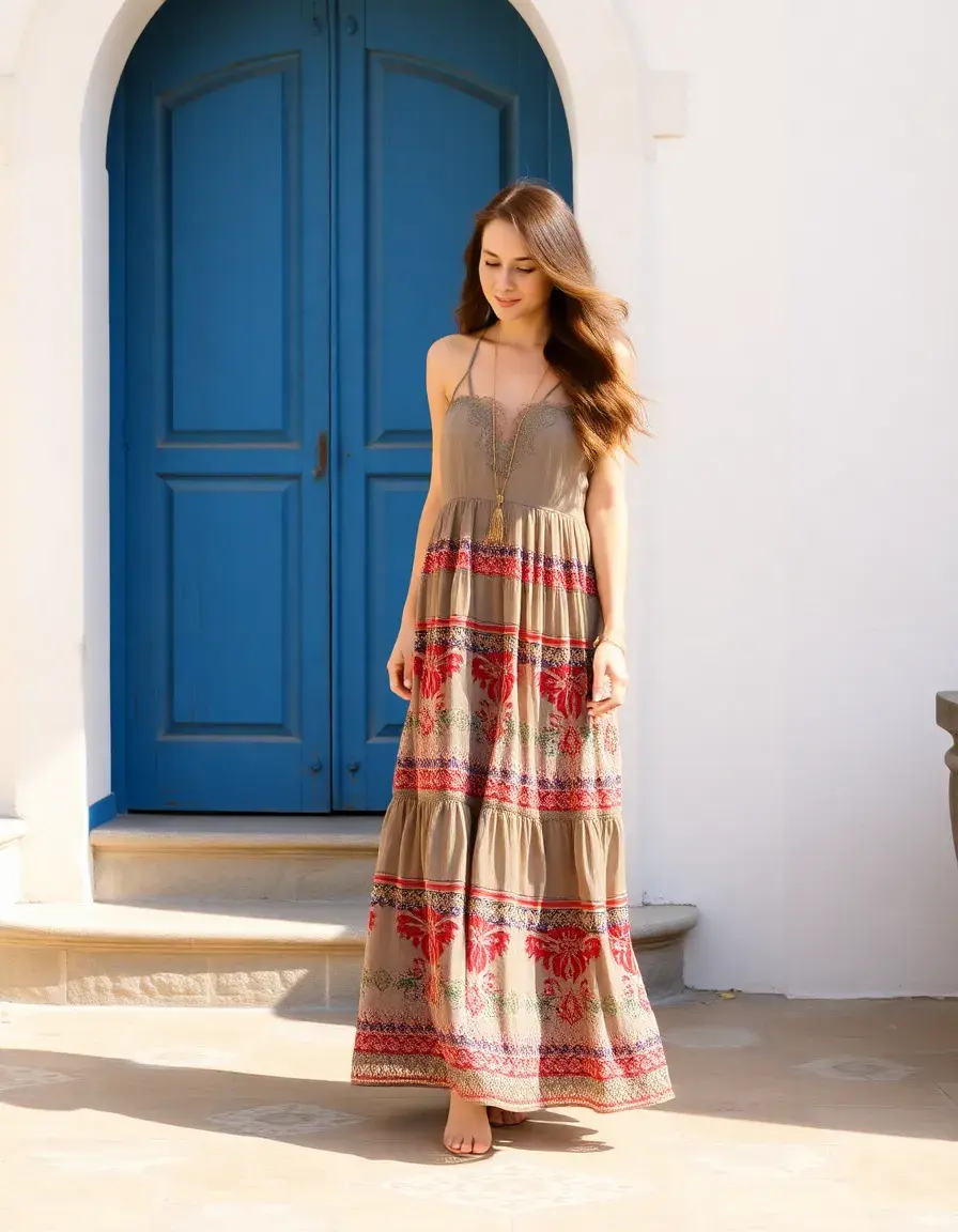 Tiered Boho Maxi - Robe maxi bohème à volants