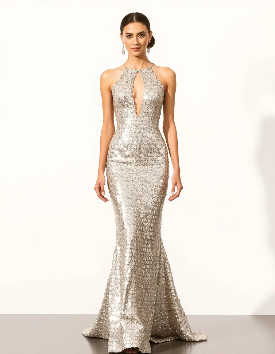 Robe de soirée scintillante argentée avec sequins