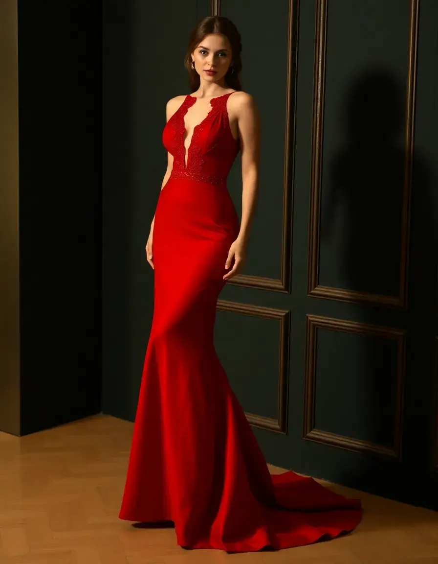 Robe de soirée rouge coupe sirène moulante