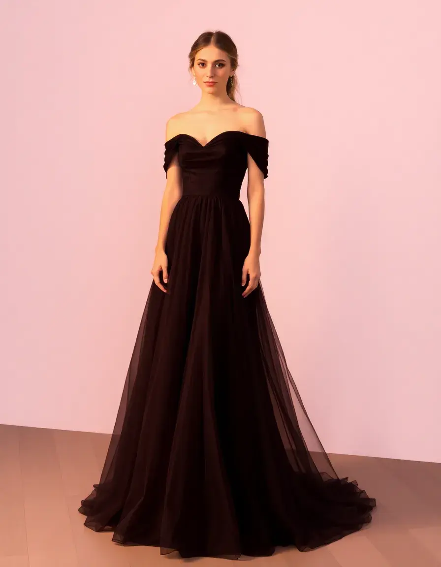 Robe de soirée épaules dénudées avec jupe en tulle