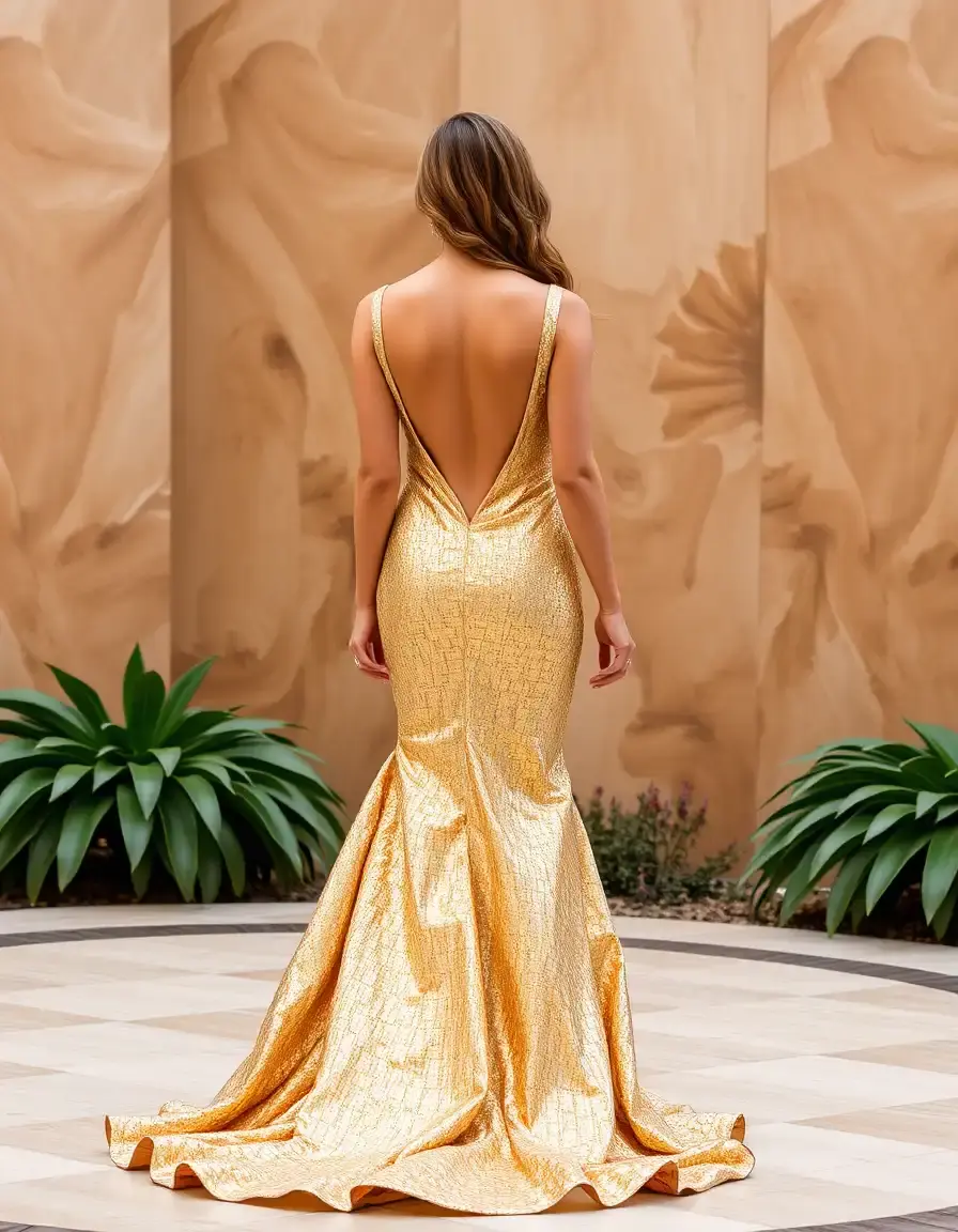 Robe dorée dos nu de gala