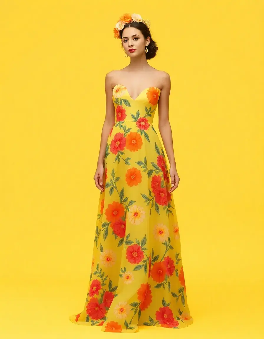 Robe de soirée longue fleurie éclatante