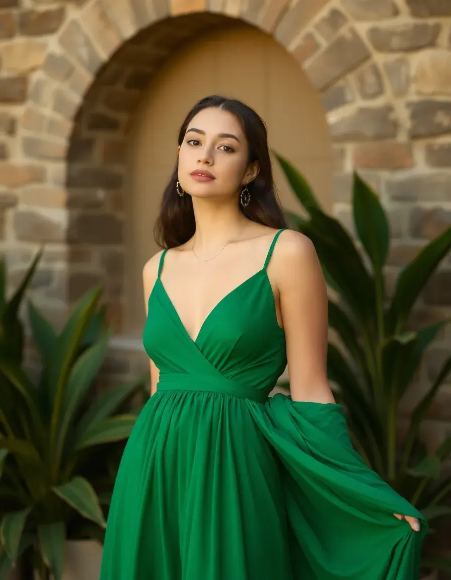 Robe longue verte émeraude fluide