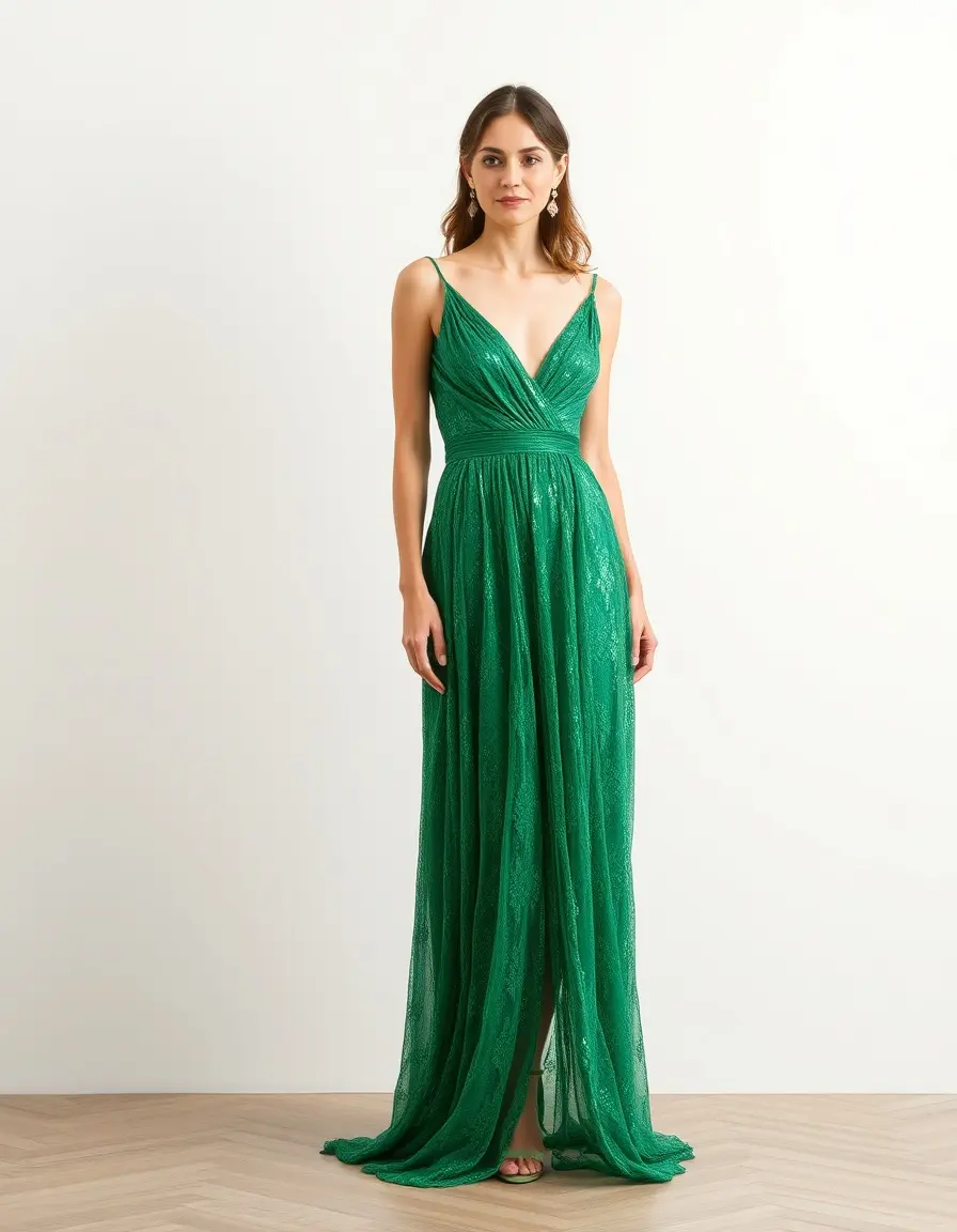 Robe longue vert émeraude de soirée