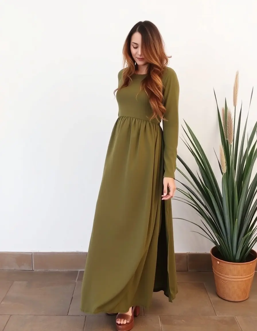 Robe longue vert olive décontractée