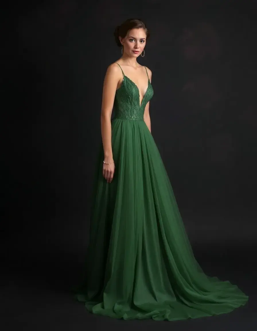 Robe longue vert forêt élégante