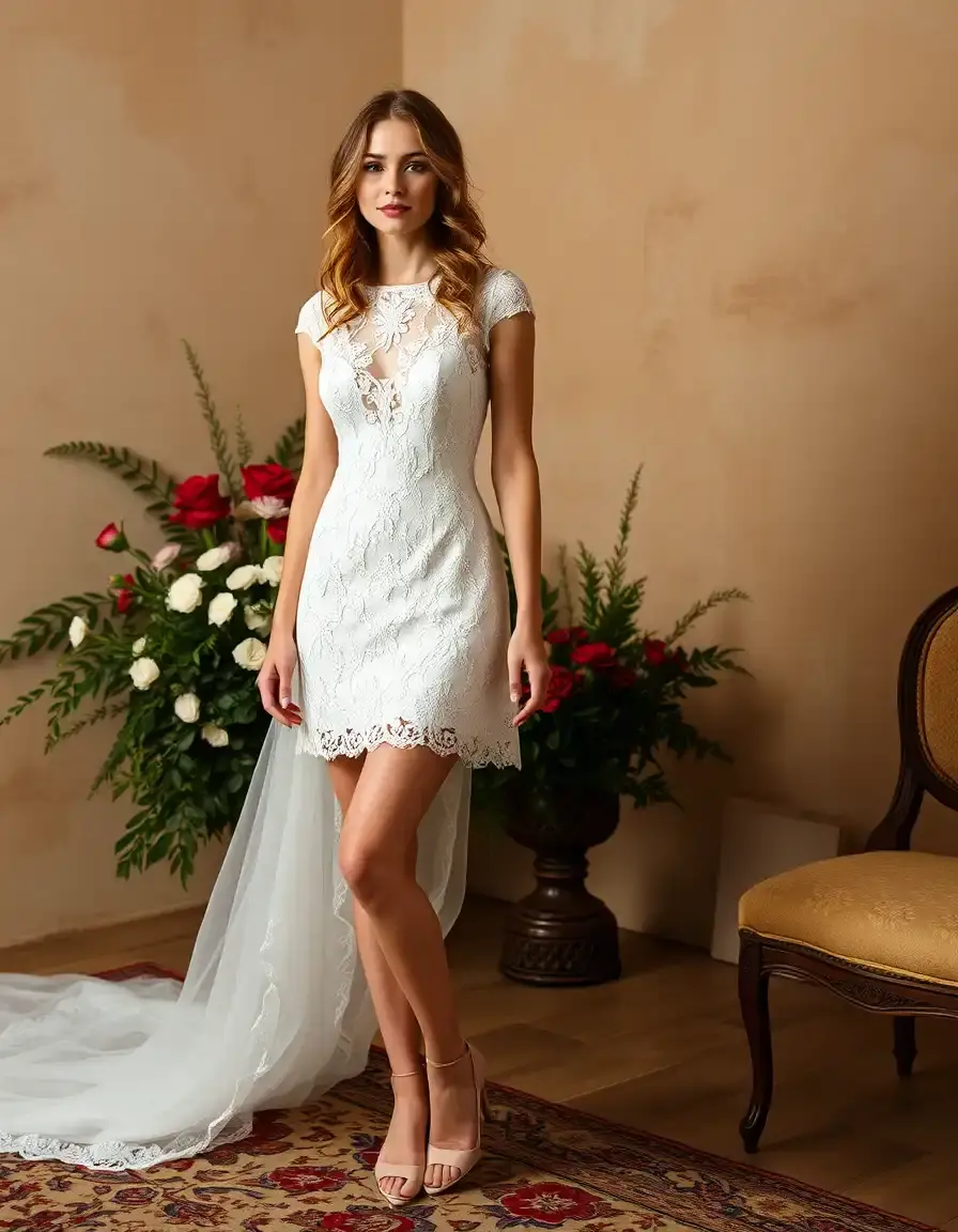 Robe de mariée courte en dentelle