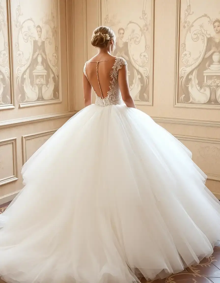 Robe de mariée princesse en tulle vaporeux