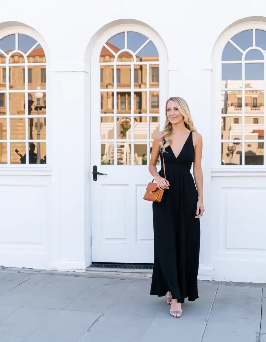 Robe noire longue classique maxi dress fluide