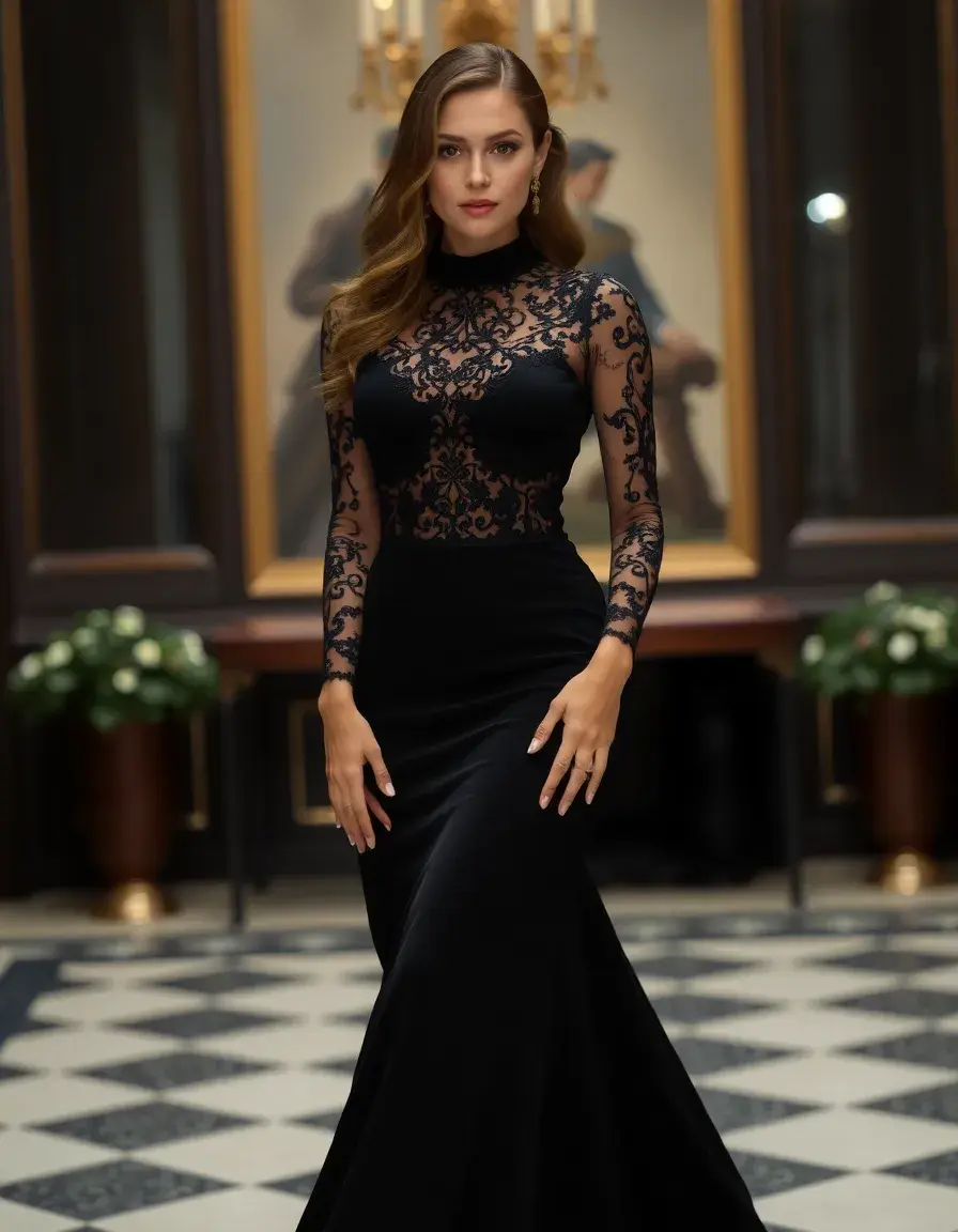 Robe de soirée noire longue élégante gown