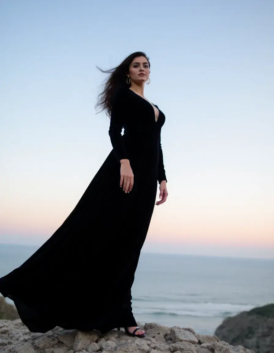 Robe maxi noire en velours pour l'hiver