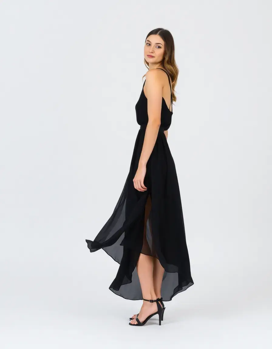 Robe noire longue en mousseline légère