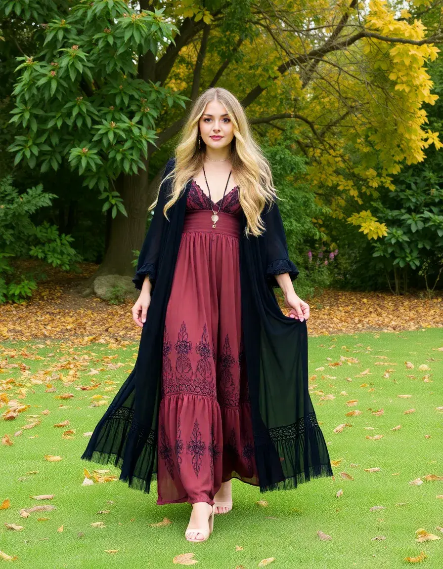 Robe noire longue style bohème chic