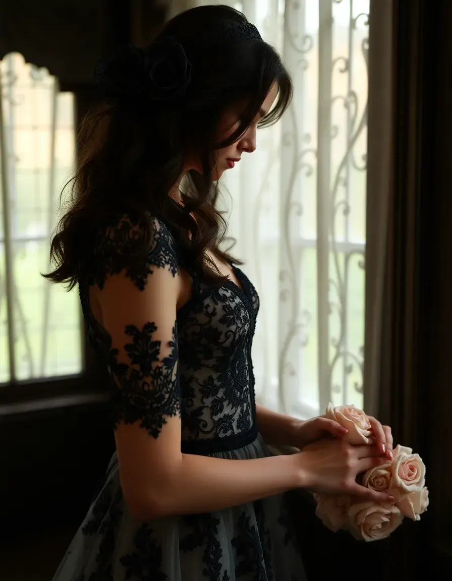 Robe noire dentelle romantique