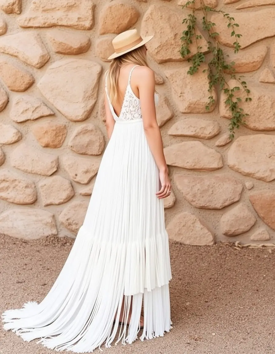 Robe mariage civil style bohème avec franges