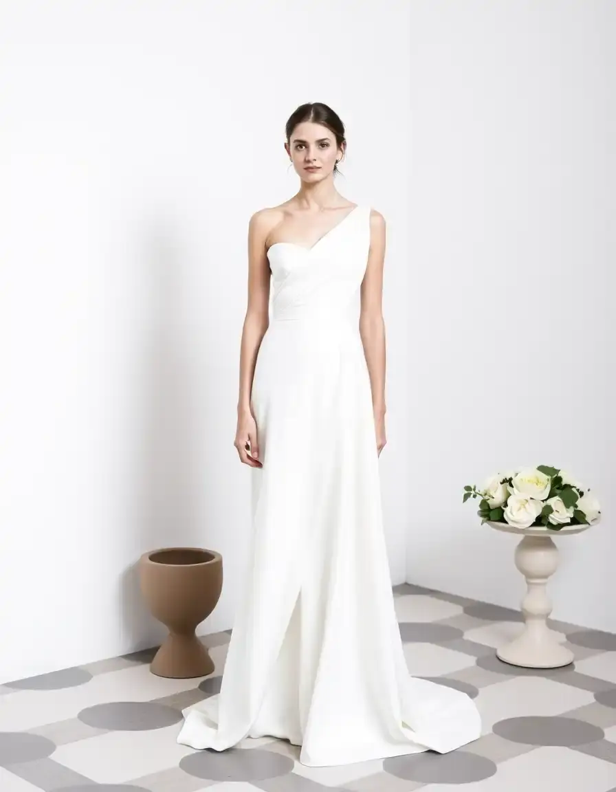 Robe mariage civil moderne et asymétrique