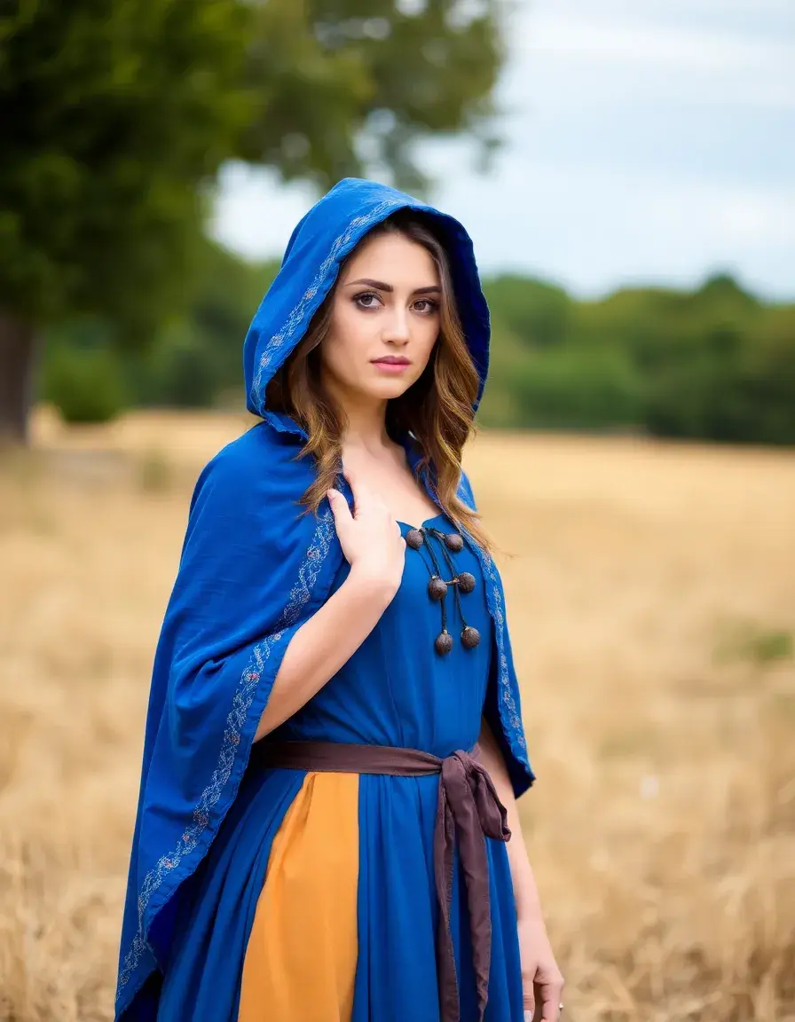 Blue Cape Reine Gown - Robe bleue avec cape intégrée
