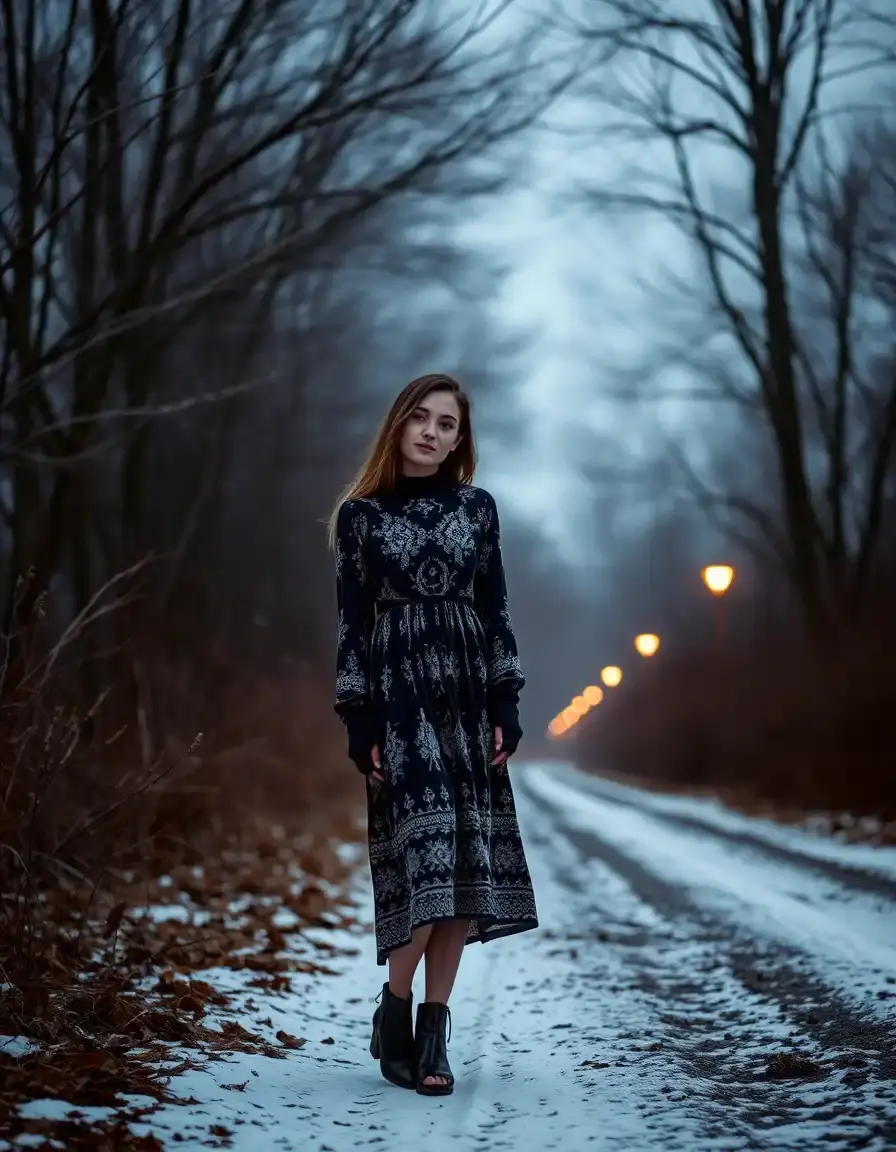 Long Sleeve Neiges - Robe à manches longues avec détails de givre