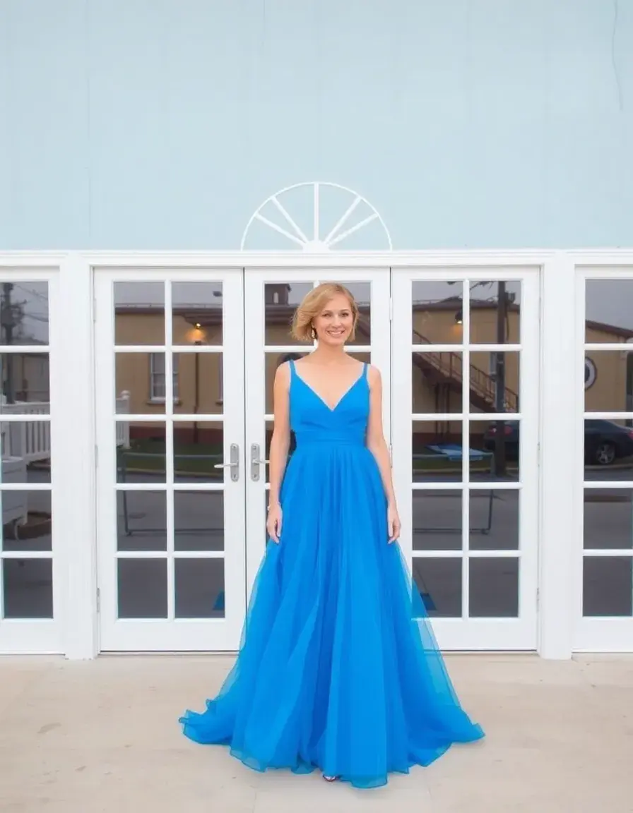 Robe de soirée bleue fluide pour mariage