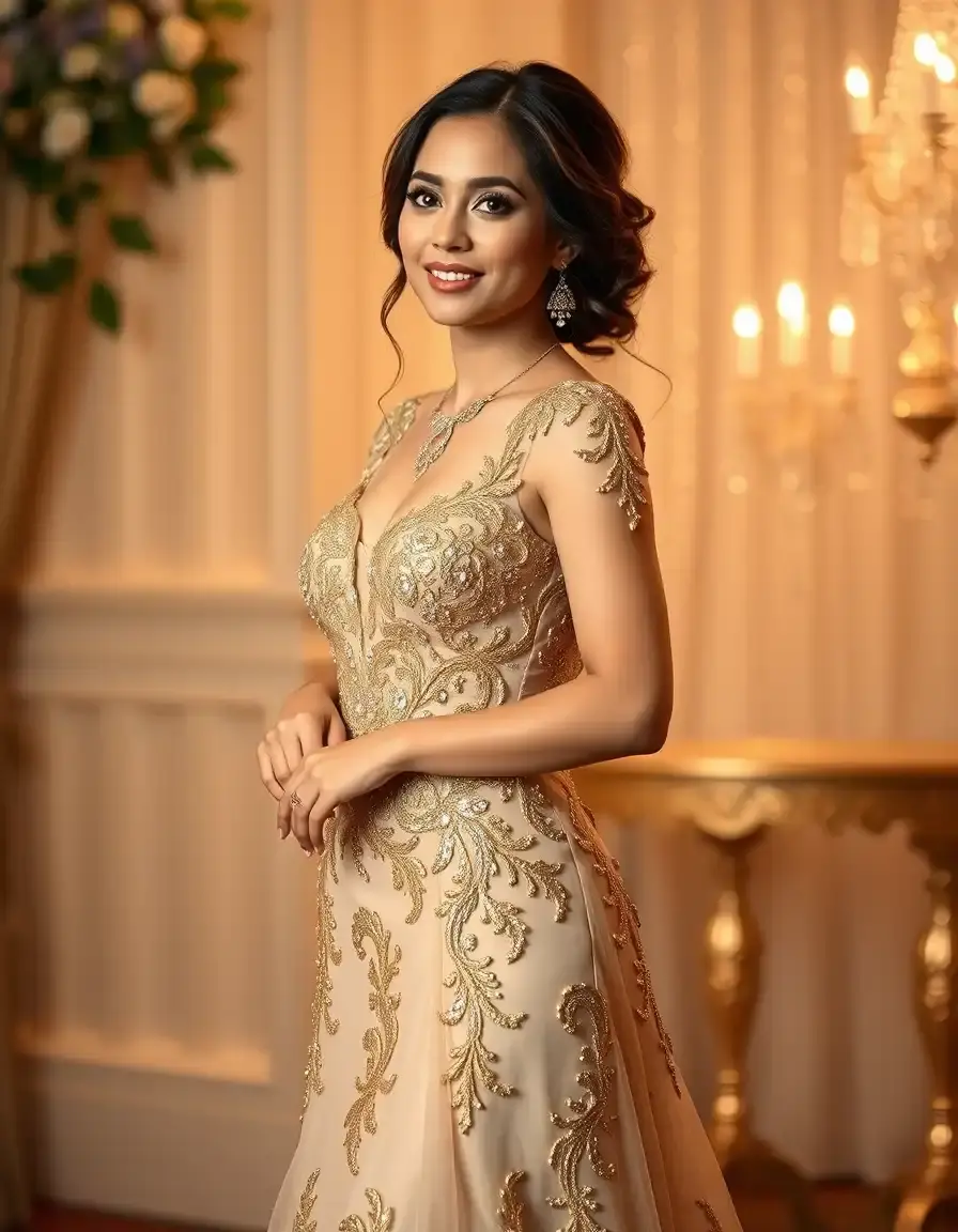 Robe de soirée dorée brillante pour mariage