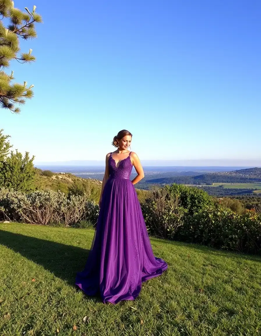 Robe de soirée violette longue et élégante