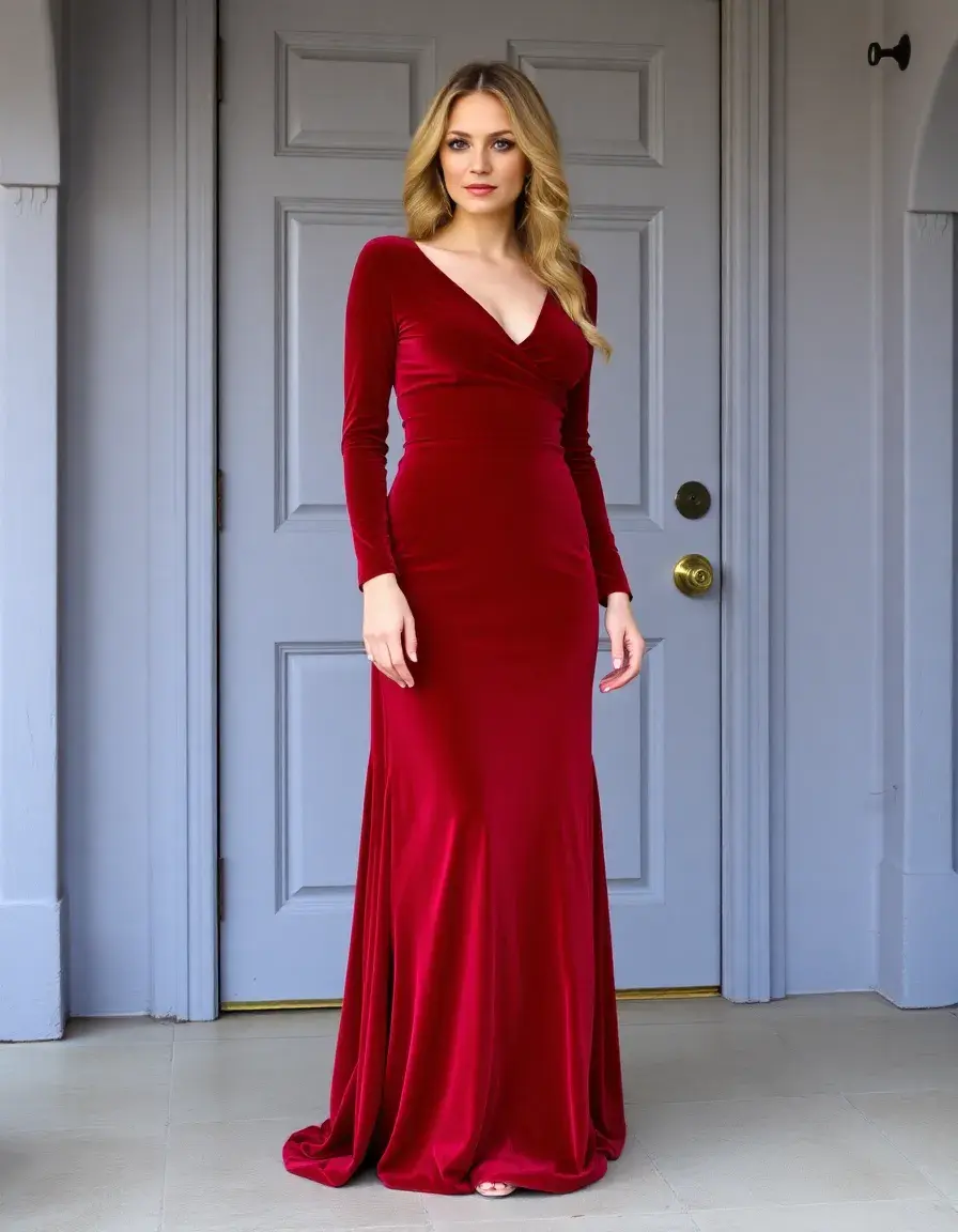Red Velvet Maxi Dress - Robe longue en velours rouge