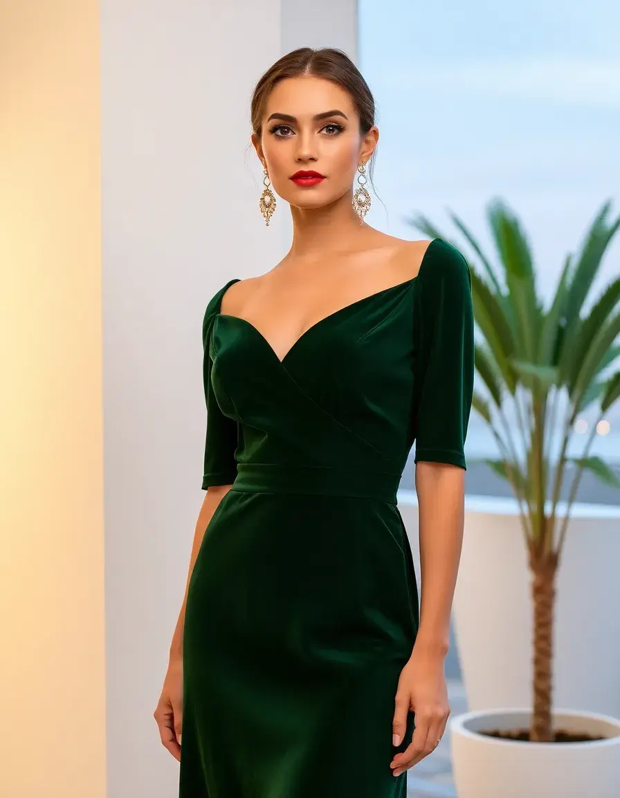 Green Velours Evening - Robe de soirée velours vert