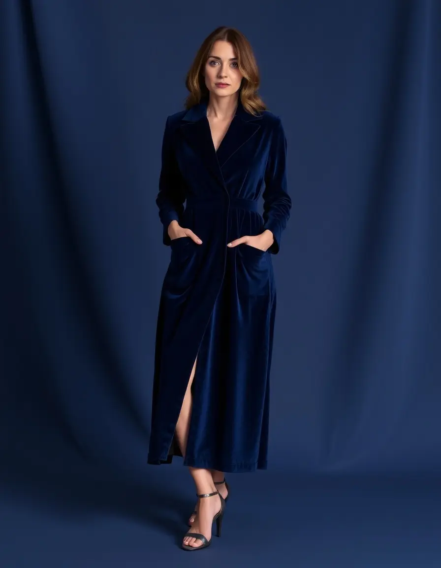 Navy Velours Long - Robe longue velours marine