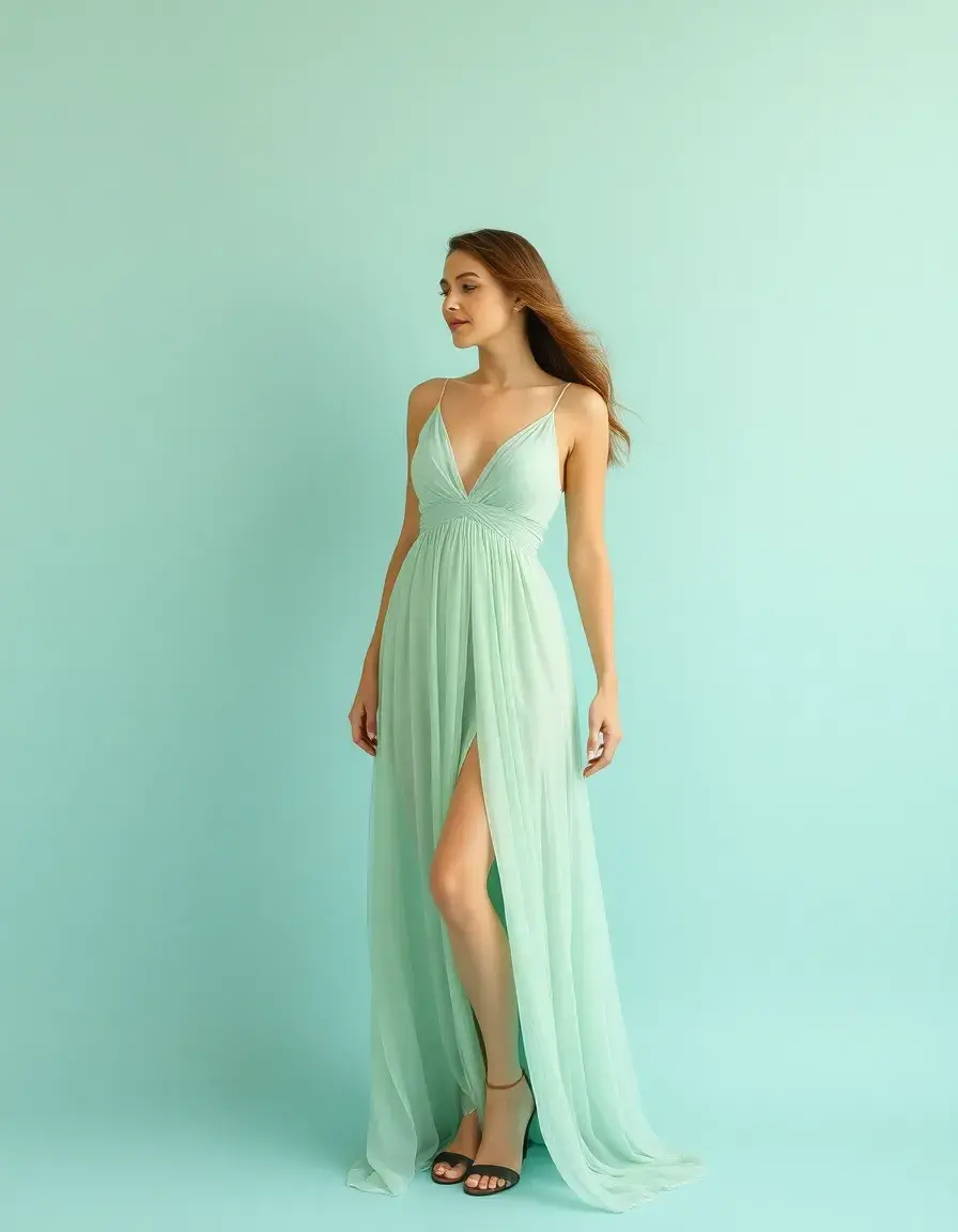 Robe longue maxi vert d'eau fluide