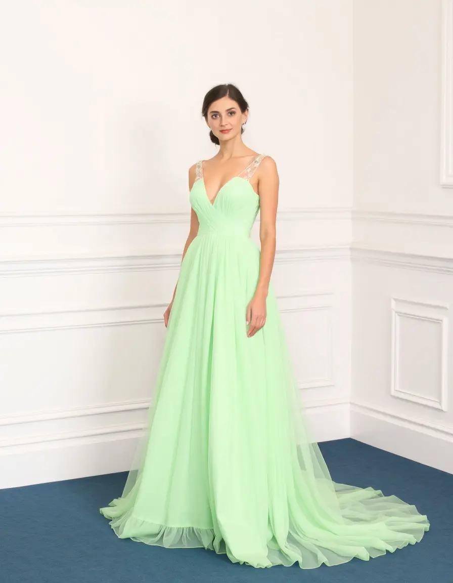 Robe de soirée vert d'eau élégante