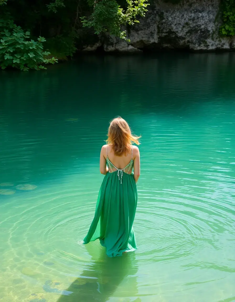Robe bohème vert d'eau avec dentelle