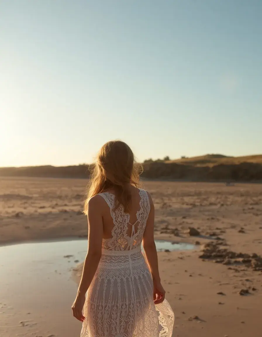 Robe longue été en dentelle blanche romantique
