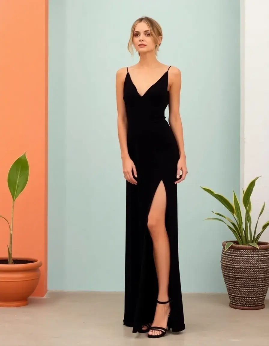 Robe Maxi Noire avec fentes latérales